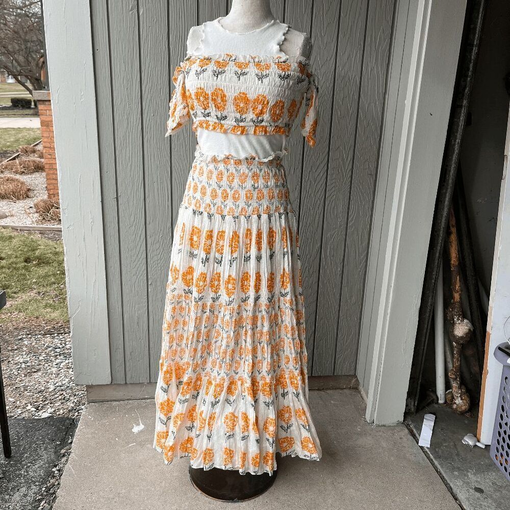 Ash & Eden 2-Piece Floral Maxi Skirt Set Boho Smocked Crop Top L
